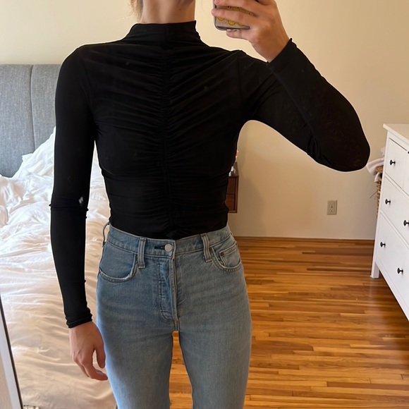 Ruched Mesh Mock Neck Turtle Nexk - Picture 2 of 2